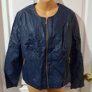 Alfani leather like zip-up jacket. Womens XL. Navy Blue. New without tags.